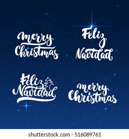 Lettering Christmas and New Year holiday calligraphy phrases photo overlays set isolated on the white background. Fun brush ink typography for illustrations, t-shirt print, poster design