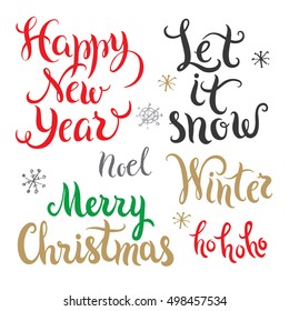 Lettering Christmas and New Year set. Vector illustration. 