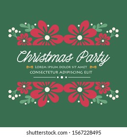 Lettering christmas party, with abstract red floral frame decoration. Vector