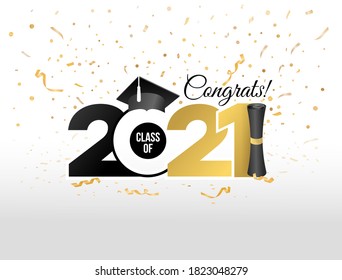 Lettering Class of 2021 for greeting, invitation card. Text for graduation design, congratulation event, T-shirt, party, high school or college graduate. Vector isolated on white background.