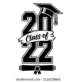 Lettering Class of 2022 for greeting, invitation card. Text for graduation design, congratulation event, T-shirt, party, high school or college graduate. Illustration, vector on transparent background