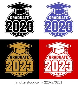 Lettering Class of 2023 for greeting card, invitation card. Text for graduation design, congratulation event, T-shirt, party, high school or college graduate. Vector on transparent and dark background