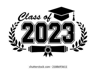 Lettering Class Of 2023 For Greeting, Invitation Card. Text For Graduation Design, Congratulation Event, T-shirt, Party, High School Or College Graduate. Illustration, Vector On Transparent Background