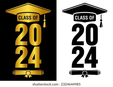 Lettering Class of 2023 for greeting, invitation card. Text for graduation design, congratulation event, T-shirt, party, high school or college graduate. Illustration, vector on transparent and black 