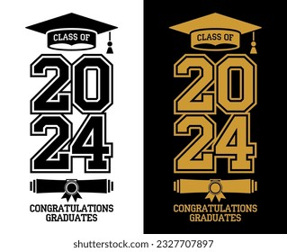 Clase de carta de 2023 para saludos, tarjeta de invitación. Texto para diseño de graduación, evento de felicitación, camiseta, fiesta, secundaria o graduado universitario. Ilustración, vector sobre transparente y negro 