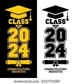 Lettering Class of 2023 for greeting, invitation card. Text for graduation design, congratulation event, T-shirt, party, high school or college graduate. Illustration, vector on transparent and black 