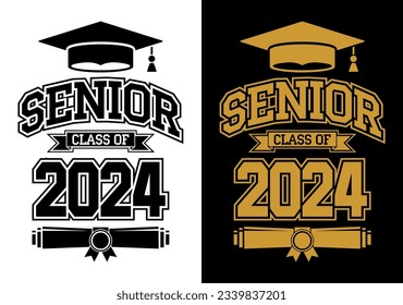 Clase de carta de 2023 para saludos, tarjeta de invitación. Texto para diseño de graduación, evento de felicitación, camiseta, fiesta, secundaria o graduado universitario. Ilustración, vector sobre transparente y negro 