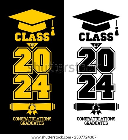 Lettering Class of 2023 for greeting, invitation card. Text for graduation design, congratulation event, T-shirt, party, high school or college graduate. Illustration, vector on transparent and black 