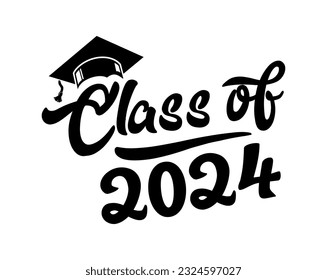 Clase de carta de 2024 para saludos, tarjeta de invitación. Texto para diseño de graduación, evento de felicitación, camiseta, fiesta, secundaria o graduado universitario. Ilustración, vector sobre fondo transparente