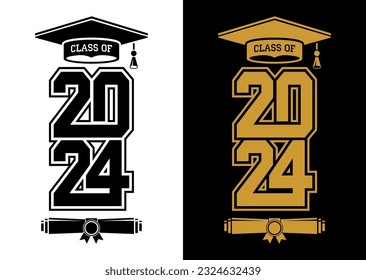 Lettering Class of 2024 for greeting, invitation card. Text for graduation design, congratulation event, T-shirt, party, high school or college graduate. Illustration, vector on transparent background