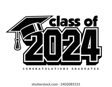 Lettering Class of 2024 for greeting, invitation card. Text for graduation design, congratulation event, T-shirt, party, high school or college gradua