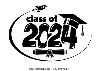 Lettering Class of 2024 for greeting, invitation card. Text for graduation design, congratulation event, T-shirt, party, high school or college graduate. Vector on transparent background