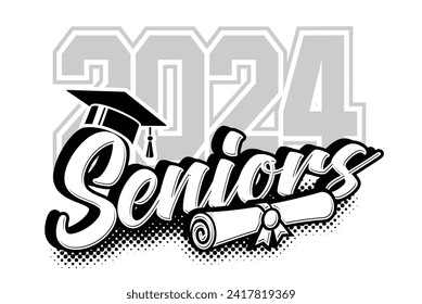 Clase de carta de 2024 para saludos, tarjeta de invitación. Texto para diseño de graduación, evento de felicitación, camiseta, fiesta, secundaria o graduado universitario. Vector en fondo transparente