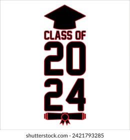 Lettering Class of 2024 for greeting, invitation card. Text for graduation design, congratulation event, T-shirt, party, high school or college graduate. Vector on transparent background