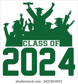 Clase de carta de 2024 para saludos, tarjeta de invitación. Texto para diseño de graduación, evento de felicitación, camiseta, fiesta, secundaria o graduado universitario. Ilustración, vector sobre fondo transparente