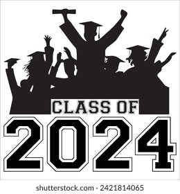Lettering Class of 2024 for greeting, invitation card. Text for graduation design, congratulation event, T-shirt, party, high school or college graduate. Illustration, vector on transparent background