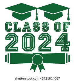 Clase de carta de 2024 para saludos, tarjeta de invitación. Texto para diseño de graduación, evento de felicitación, camiseta, fiesta, secundaria o graduado universitario. Ilustración, vector sobre fondo transparente