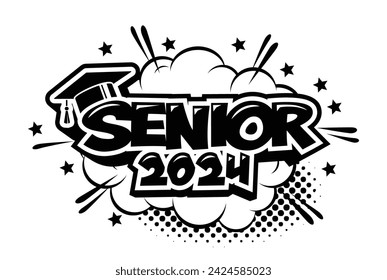 Clase de letras de 2024 para el saludo, tarjeta de invitación. Texto para el diseño de la graduación, evento de felicitación, camiseta, fiesta, graduado de la escuela secundaria o universitario. Vector sobre fondo transparente