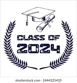 Lettering Class of 2024 for greeting, invitation card. Text for graduation design, congratulation event, T-shirt, party, high school or college graduate. Illustration, vector on transparent background