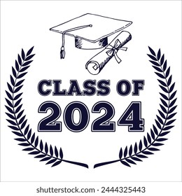 Lettering Class of 2024 for greeting, invitation card. Text for graduation design, congratulation event, T-shirt, party, high school or college graduate. Illustration, vector on transparent background