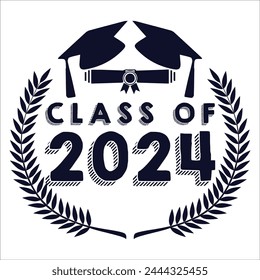 Lettering Class of 2024 for greeting, invitation card. Text for graduation design, congratulation event, T-shirt, party, high school or college graduate. Illustration, vector on transparent background
