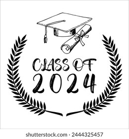 Lettering Class of 2024 for greeting, invitation card. Text for graduation design, congratulation event, T-shirt, party, high school or college graduate. Illustration, vector on transparent background
