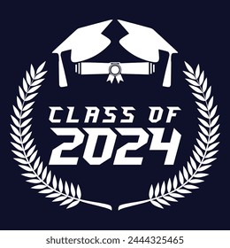 Lettering Class of 2024 for greeting, invitation card. Text for graduation design, congratulation event, T-shirt, party, high school or college graduate. Illustration, vector on transparent background