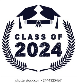 Lettering Class of 2024 for greeting, invitation card. Text for graduation design, congratulation event, T-shirt, party, high school or college graduate. Illustration, vector on transparent background