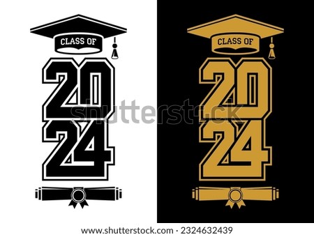 Lettering Class of 2024 for greeting, invitation card. Text for graduation design, congratulation event, T-shirt, party, high school or college graduate. Illustration, vector on transparent background