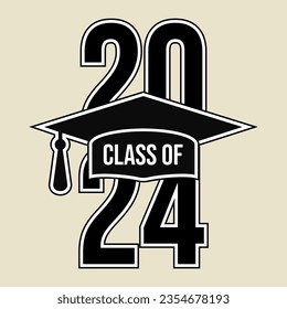 Lettering Class of 2024. Text for graduation design, congratulation event, T-shirt, party, high school or college graduate. Illustration, vector on transparent background