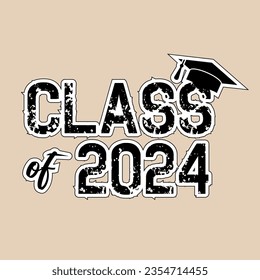 Lettering Class of 2024. Text for graduation design, congratulation event, T-shirt, party, high school or college graduate. Illustration, vector on transparent background