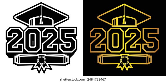 Lettering Class of 2025 for greeting, invitation card. Text for graduation design, congratulation event, T-shirt, party, high school or college graduate. Vector on transparent and black background