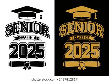 Lettering Class of 2025 for greeting, invitation card. Text for graduation design, congratulation event, T-shirt, party, high school or college graduate. Illustration, vector on transparent and black 