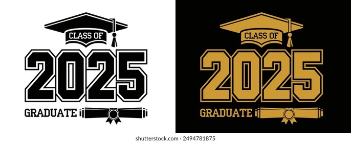 Lettering Class of 2025 for greeting, invitation card. Text for graduation design, congratulation event, T-shirt, party, high school or college graduate. Vector on transparent background