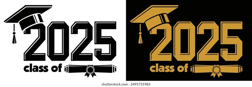 Lettering Class of 2025 for greeting, invitation card. Text for graduation design, congratulation event, T-shirt, party, high school or college graduate. Vector on transparent background