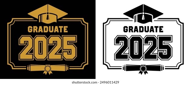 Lettering Class of 2025 for greeting, invitation card. Text for graduation design, congratulation event, T-shirt, party, high school or college graduate. Vector on transparent and black background - Powered by Shutterstock - Get 15% off with code: PIKWIZARD15