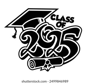 Lettering Class of 2025 for greeting, invitation card. Text for graduation design, congratulation event, T-shirt, party, high school or college graduate. Illustration, vector on transparent background
