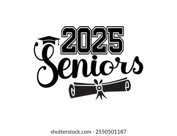 Classe de letras de 2025 para saudação, convite de cartão. Texto para design de formatura, evento de congratulação, camiseta, festa, ensino médio ou pós-graduação da faculdade.