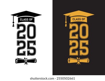 Clase de letras de 2025 para saludo, tarjeta de invitación. Texto para diseño de graduación, evento de felicitación, camiseta, fiesta, escuela secundaria o graduado universitario.