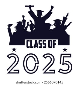 Lettering Class of 2025 for greeting, invitation card. Text for graduation design, congratulation event, T-shirt, party, high school or college graduate. Illustration, vector on transparent and black