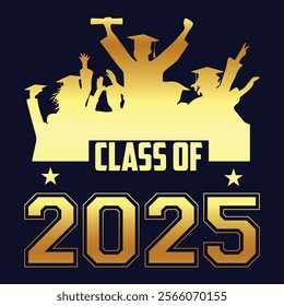 Lettering Class of 2025 for greeting, invitation card. Text for graduation design, congratulation event, T-shirt, party, high school or college graduate. Illustration, vector on transparent and black