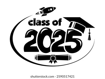 Lettering Class of 2025 for greeting, invitation card. Text for graduation design, congratulation event, T-shirt, party, high school or college graduate. Vector on transparent background