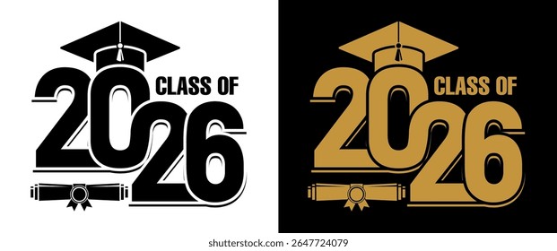 Lettering Class of 2025 for greeting, invitation card. Text for graduation design, congratulation event, T-shirt, party, high school or college graduate. Illustration, vector on transparent and black 