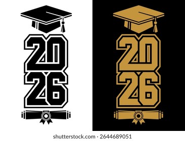Lettering Class of 2026 for greeting, invitation card. Text for graduation design, congratulation event, T-shirt, party, high school or college graduate. Vector on transparent and black background