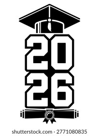 Lettering Class of 2026 for greeting, invitation card. Text for graduation design, congratulation event, T-shirt, party, high school or college graduate. Illustration, vector on transparent background.