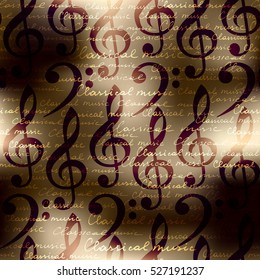 Lettering Classical music. Musical seamless background pattern
