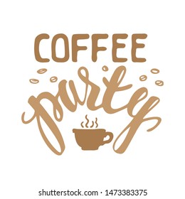 Lettering with coffee cup and beans. Coffee concept vector illustration. Design element for sticker, poster, magnet or leaflet.