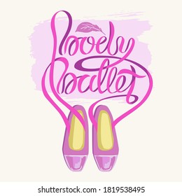 Lettering composition Body Ballet from Pink Ribbons and Ballet Pointe. Can be used as a Logo for the Bodi Ballet studio. Vector illustration.