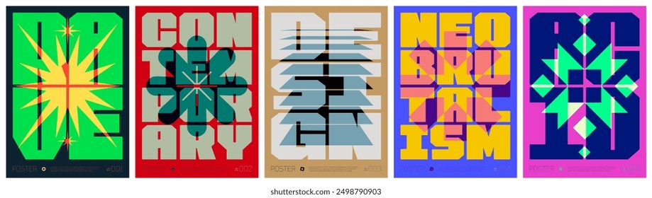 Lettering composition colorful trendy poster, abstract geometric acid graphic in Y2K aesthetics, vector simple shapes rave print artwork modernism and minimalistic brutal style A4 format