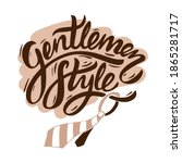 Lettering Composition Gentlemen Style, Made of Brown Letters and Striped Tie, on Beige Background Spot, Vector Illustration